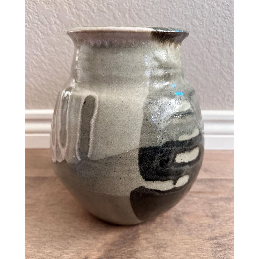 Vintage Studio Pottery Vase with Handprint Art